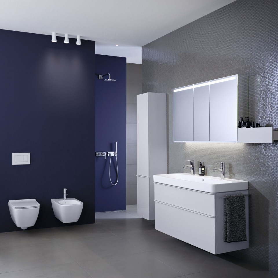 Bathroom with Geberit Smyle toilet and washbasin