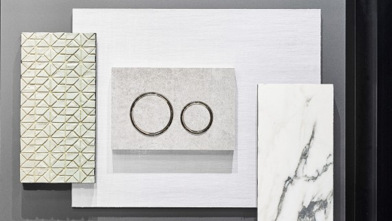 The Sigma 21 actuator plate in concrete look with chrome-plated design rings The Sigma 21 actuator plate in concrete look with chrome-plated design rings