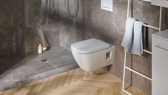 Geberit Selnova Square WC and Geberit shower floor drain