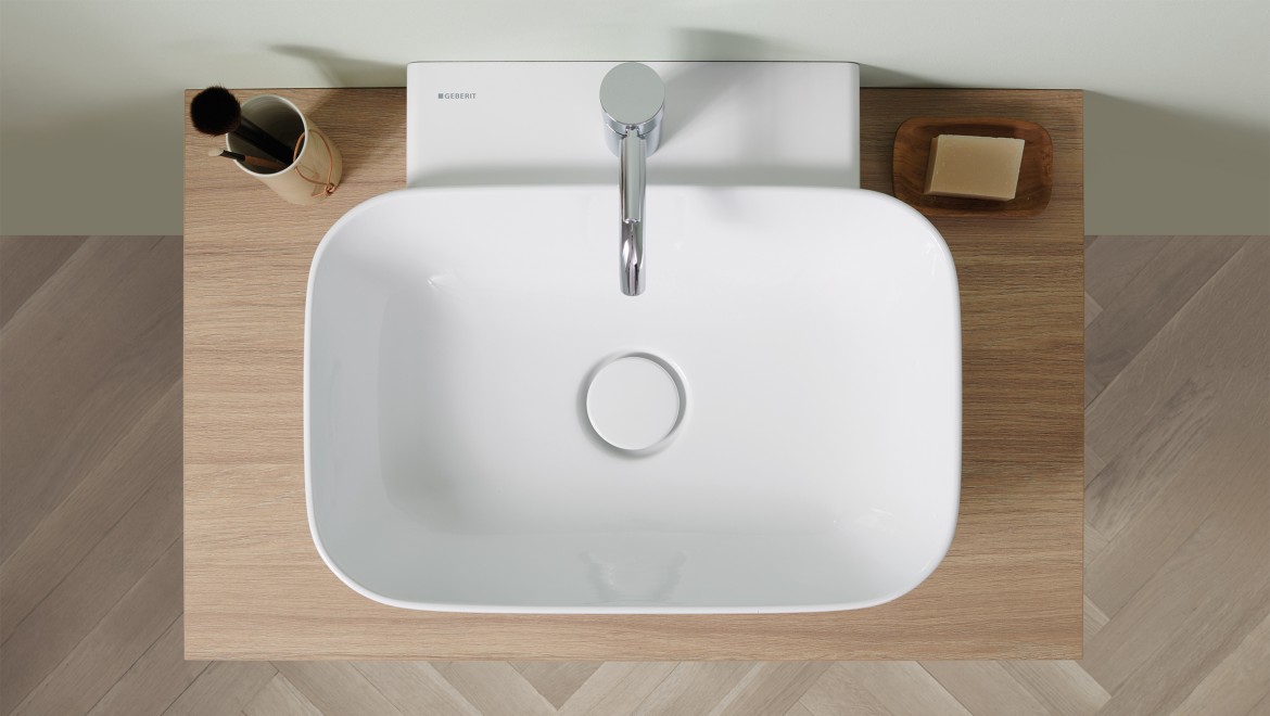 Geberit ONE handrinse basin with matching washbasin cabinet