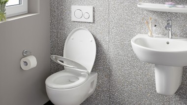 View into a bathroom with Geberit ONE WC and bidet