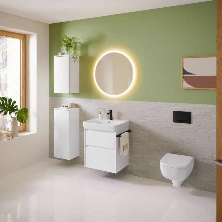 Geberit Renova Plan vanity unit with side cabinets and tall cabinet Geberit Renova Plan vanity unit with side cabinets and tall cabinet