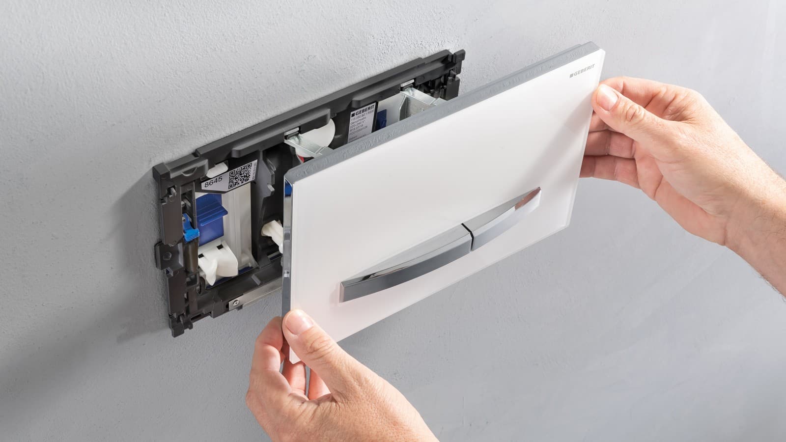 Geberit flush plate with insert for in-cistern block Geberit flush plate with insert for in-cistern block