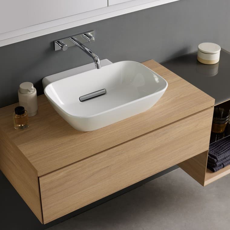 Geberit ONE lay-on washbasin in a bowl shape with CleanDrain outlet Geberit ONE lay-on washbasin in a bowl shape with CleanDrain outlet