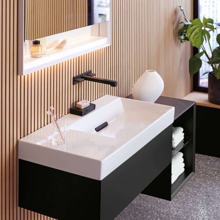Geberit ONE wall-mounted tap in black matt Geberit ONE wall-mounted tap in black matt