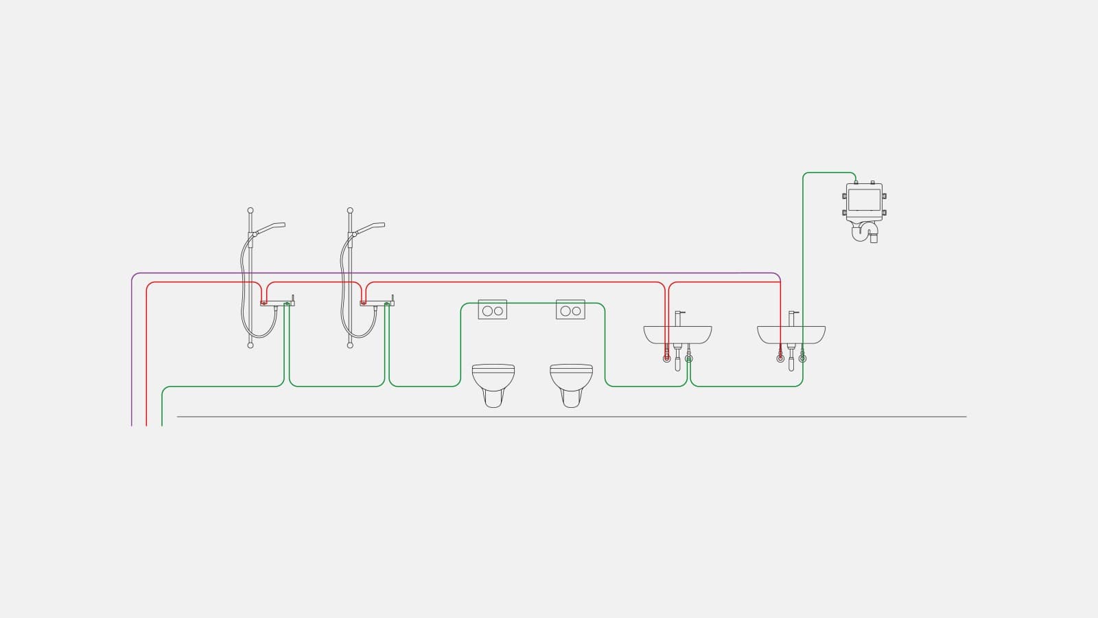 Example of drinking water piping for the sanitary flush interval flush mode Example of drinking water piping for the sanitary flush interval flush mode
